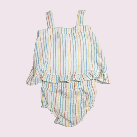 Badgley Mischka Baby Girl 2-piece Summer Stripe Outfit 6-9 Months - Picture 3 of 3